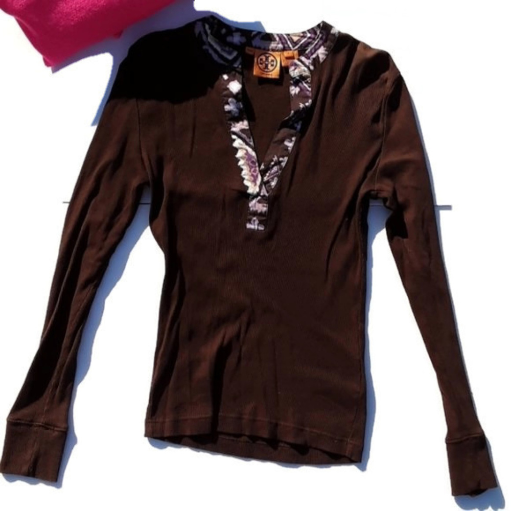 ! SALE Tory Burch Ribbed Tunic Top Ikat Collar